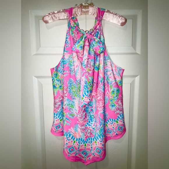 Lilly Pulitzer Julien "Seaing things" Prosecco pink Halter Top. Size Large NWT - Picture 2 of 15